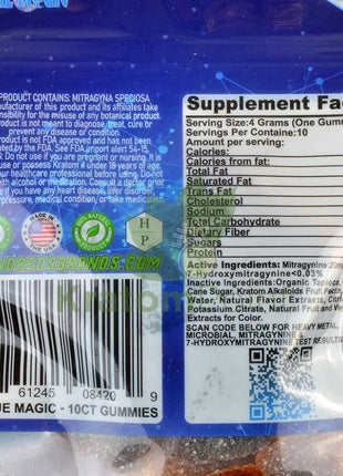 Blue Magic Kratom Gummies 10 Gummies Per Pouch-facts close up