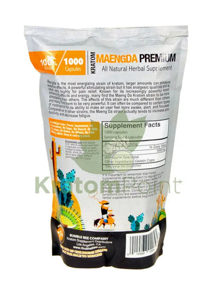 Bumble Bee Maeng Da Kratom, 1000 count capsules-back