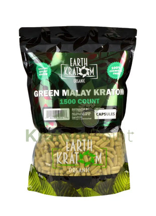 Earth Kratom Green Malay Capsules, 1500 Count