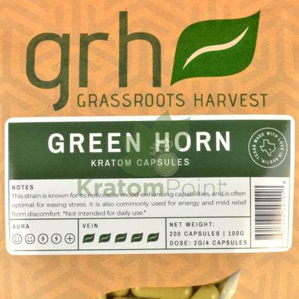 GrassRoots Harvest Kratom Green Horn, 200 Count Capsules-use