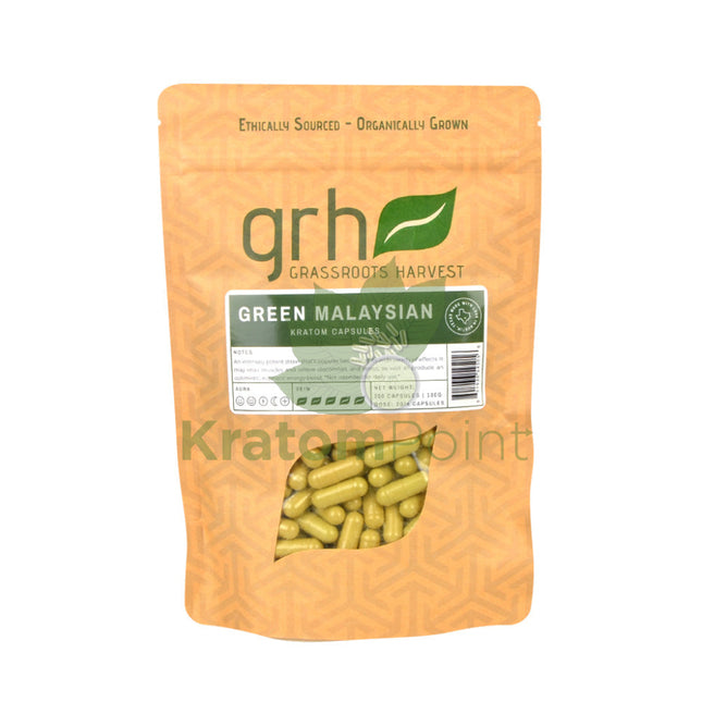 GrassRoots Harvest Kratom Green Malaysian, 200 Count Capsules