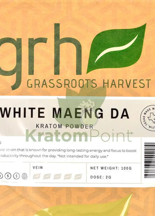 GrassRoots Harvest Kratom White Maeng Da, 100g Powder-closeup