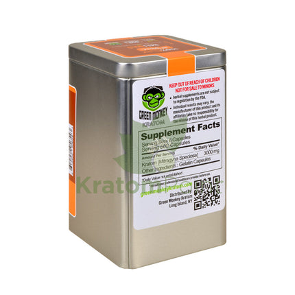 Green Monkey Bali Gold Kratom 500 count capsules, metal tin-back