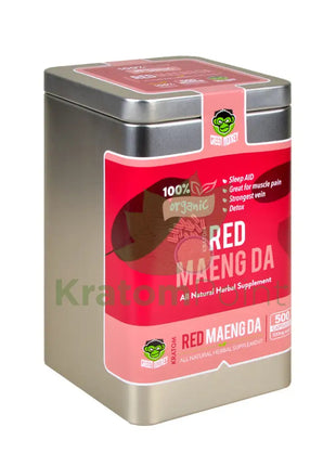 Green Monkey Red Maeng Da Kratom 500 count capsules, metal tin