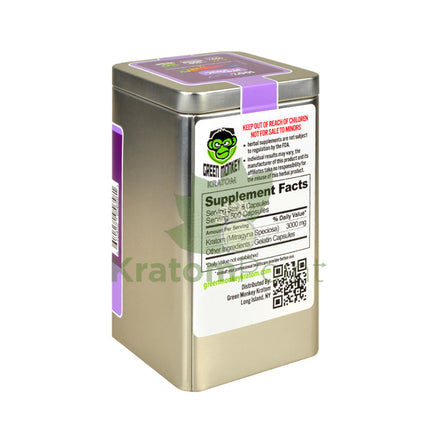 Green Monkey TrainWreck Kratom 500 count capsules, metal tin-back