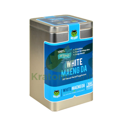 Green Monkey White Maeng Da Kratom 500 count capsules, metal tin