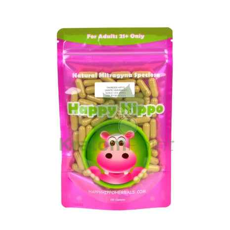 Happy Hippo 100 count Kratom Capsules, White Malay