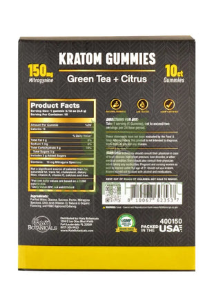 Kats Botanicals Green Tea + Citrus Kratom Gummies 10 Count Pouch-display