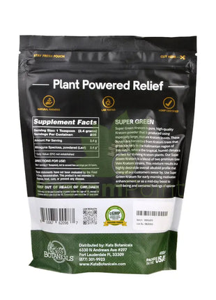 Kats Botanicals Super Green Kratom Powder, 500 grams-back