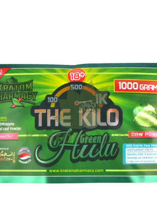 Kratom Pharmacy Powder Green Hulu 1kg bag-close up