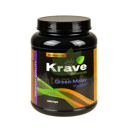 Krave Kratom Green Malay Capsules, 1000 count