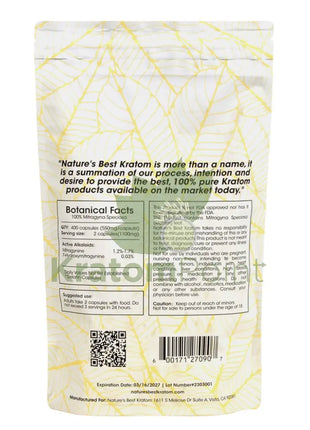 Natures Best Kratom Capsules Gold Sumatra 400Ct