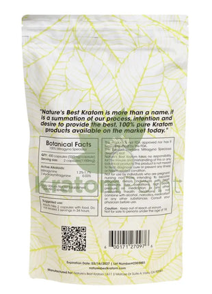 Natures Best Kratom Capsules Green Bali 400Ct