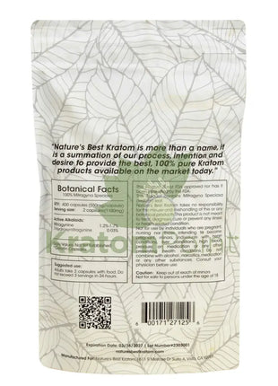 Natures Best Kratom Capsules White Maeng Da 400Ct