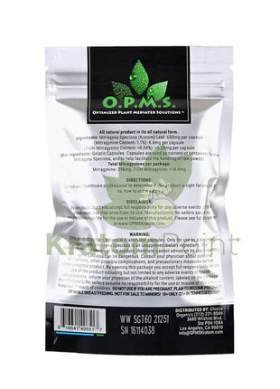 OPMS 30g Thai Kratom, 60 count capsules-back