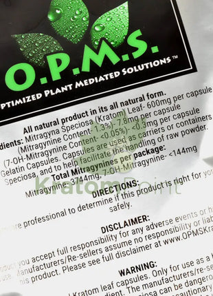 Opms Kratom 480 Capsules White Vein Indo Opms