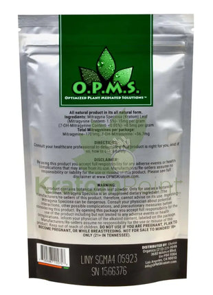 Opms Kratom Powder 4Oz Green Vein Malay Opms