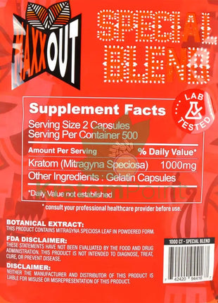 Pain Out (Maxx Out) Kratom Capsules 1000Ct Special Blend Pain Out