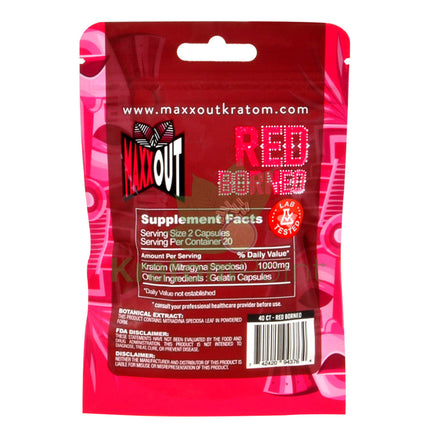 Pain Out (Maxx Out) Kratom Capsules 40Ct Red Borneo Pain Out