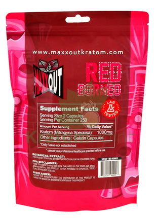 Pain Out (Maxx Out) Kratom Capsules 500Ct Red Borneo Pain Out