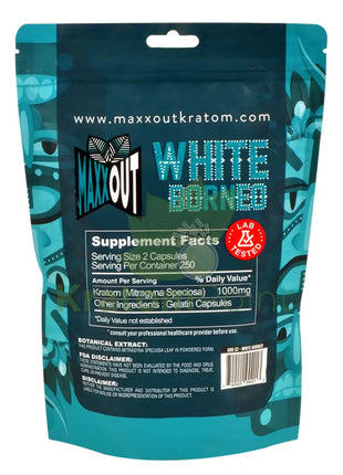 Pain Out (Maxx Out) Kratom Capsules 500Ct White Borneo Pain Out