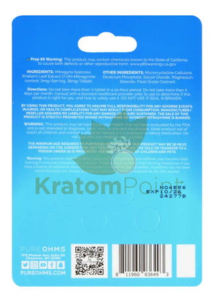 Pure Ohms 7-Hydroxy Tablet 18Mg 4 Count Hydroxy