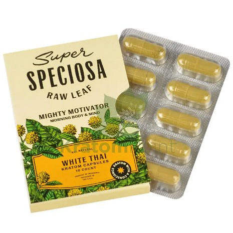 Super Speciosa White Thai Kratom Capsules 1 Pack Of 10 Capsules