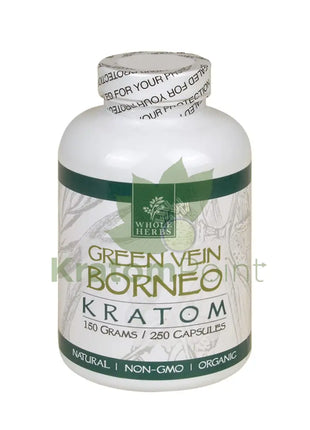 Whole Herbs Kratom Green Vein Borneo 250Ct Capsules Wholeherbs