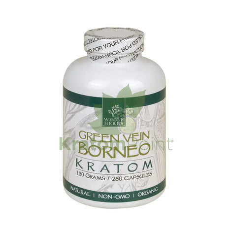 Whole Herbs Kratom Green Vein Borneo 250Ct Capsules Wholeherbs