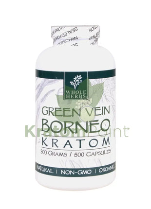 Whole Herbs Kratom Green Vein Borneo 500Ct Capsules Wholeherbs