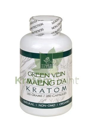 Whole Herbs Kratom Green Vein Maeng Da 250Ct Capsules Wholeherbs