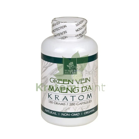 Whole Herbs Kratom Green Vein Maeng Da 250Ct Capsules Wholeherbs