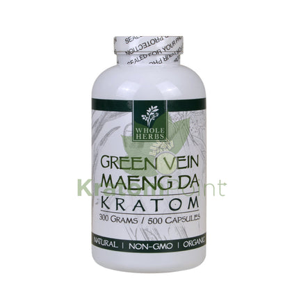 Whole Herbs Green Vein Maeng Da kratom capsules, 500 count