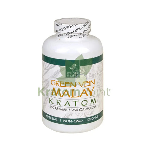 Whole Herbs Kratom Green Vein Malay 250Ct Capsules Wholeherbs