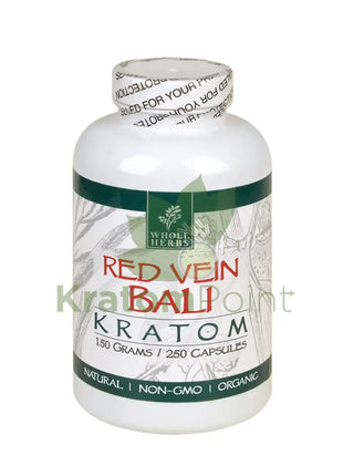 Whole Herbs Kratom Red Vein Bali 250Ct Capsules Wholeherbs