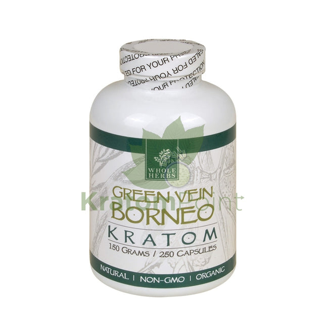 Whole Herbs Kratom Green Vein Borneo 250Ct Capsules Wholeherbs